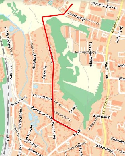 Billedet viser tracé trykledning Hobro Nord