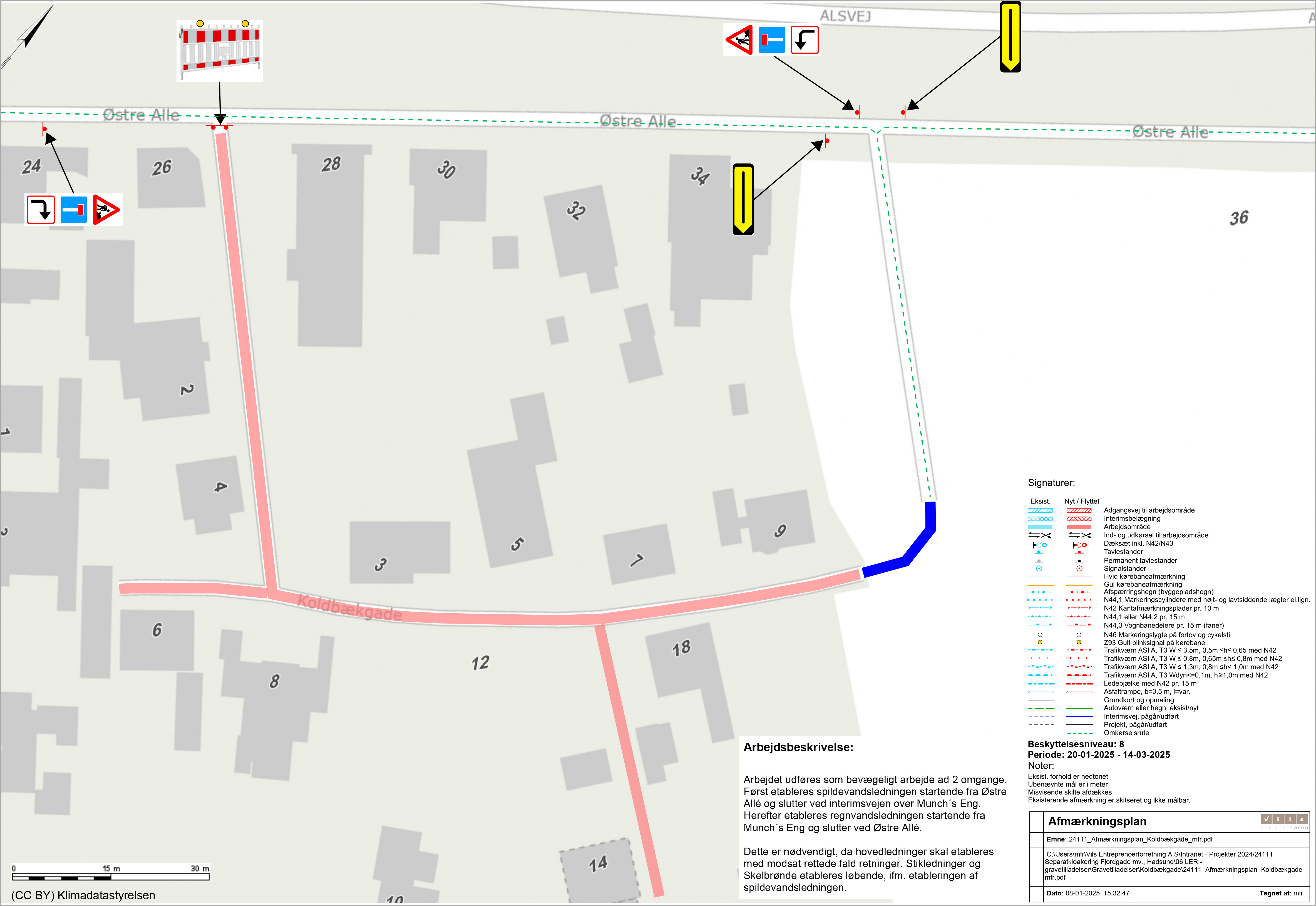 Kort over afmærkningsplan for Koldbækgade, Hadsund