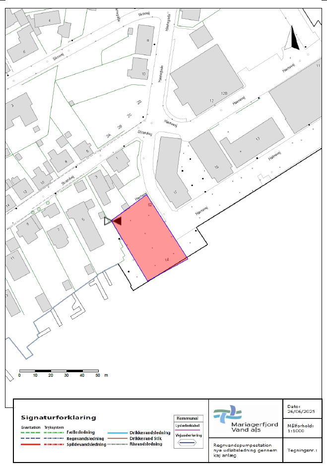 Kort over separatkloakeringsprojekt i Vestergade, Hobro